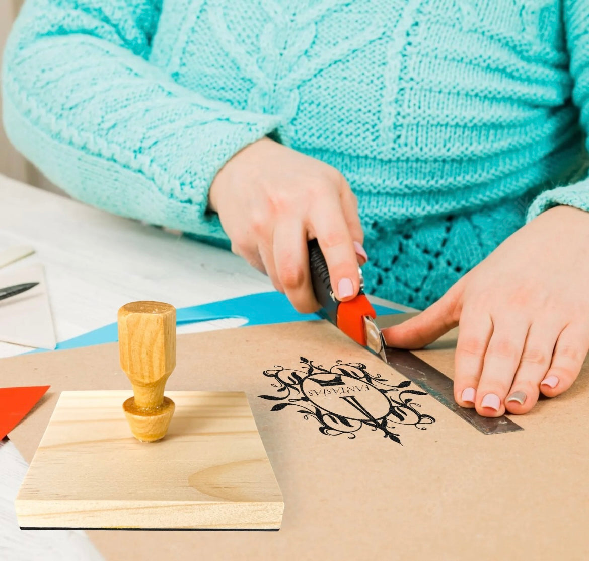 Sellos personalizados con base de madera - Medidas grandes